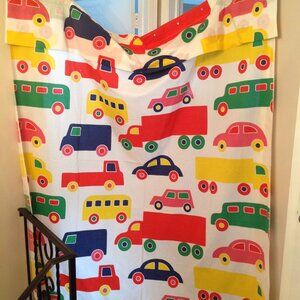 Vintage 70's Marimekko Dan River Bo Boo Cars Trucks Fabric Shower Curtain